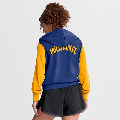 Women's Nike Royal/Gold Milwaukee Brewers Cooperstown Collection Cropped Full-Zip Hoodie