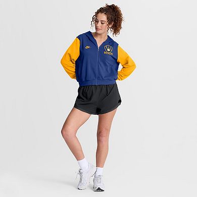 Women's Nike Royal/Gold Milwaukee Brewers Cooperstown Collection Cropped Full-Zip Hoodie