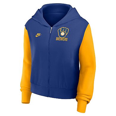 Women's Nike Royal/Gold Milwaukee Brewers Cooperstown Collection Cropped Full-Zip Hoodie