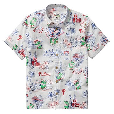 Men's Reyn Spooner White Philadelphia Phillies Scenic Tri-Blend Button-Down Shirt