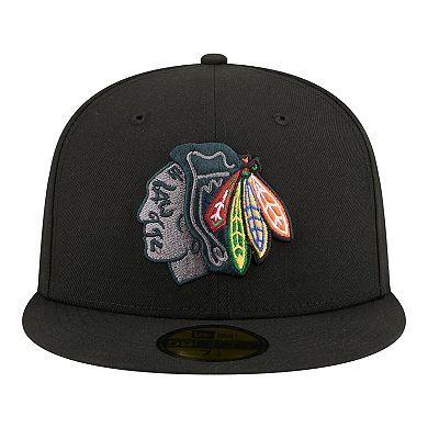 Men's New Era Black Chicago Blackhawks Color Pop 59FIFTY Fitted Hat