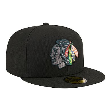 Men's New Era Black Chicago Blackhawks Color Pop 59FIFTY Fitted Hat