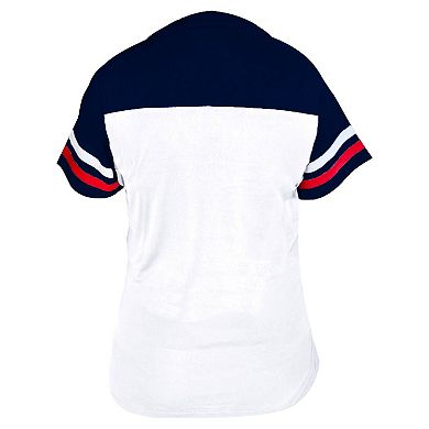 Women's Profile White/Navy Atlanta Braves Plus Size Two-Stripe V-Neck T-Shirt