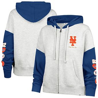 Women's '47 x Stoney Clover Lane Heather Gray/Royal New York Mets Color Block Full-Zip Hoodie