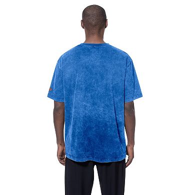 Men's New Era Blue New York Knicks Oversized Throwback Collection Mineral Wash T-Shirt