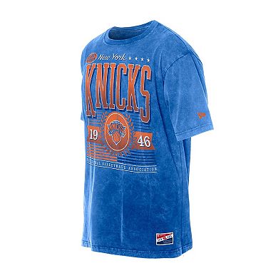 Men's New Era Blue New York Knicks Oversized Throwback Collection Mineral Wash T-Shirt