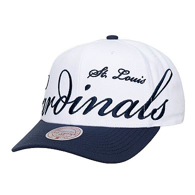 Unisex Mitchell & Ness White/Navy St. Louis Cardinals XL Script Pro Crown Adjustable Hat