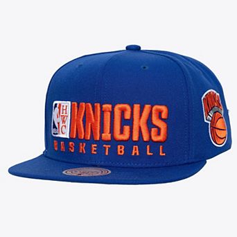 Men's Mitchell & Ness Blue New York Knicks Hardwood Classics Old School Stacked Text Snapback Hat