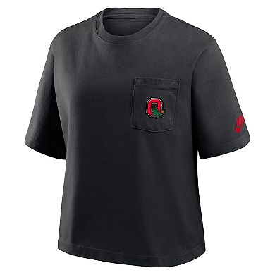 Women's Nike Black Ohio State Buckeyes Legacy Pocket Boxy T-Shirt