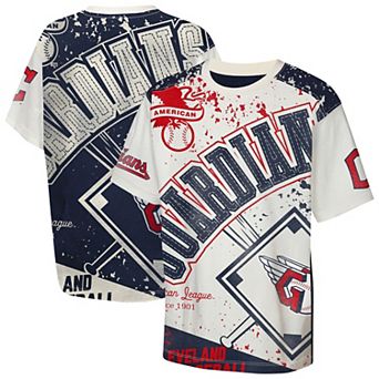 Youth Outerstuff Cream Cleveland Guardians Big League Top Player Bold All-Over-Print T-Shirt