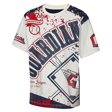 Youth Outerstuff Cream Cleveland Guardians Big League Top Player Bold All-Over-Print T-Shirt