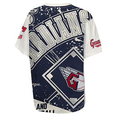 Youth Outerstuff Cream Cleveland Guardians Big League Top Player Bold All-Over-Print T-Shirt