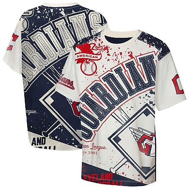 Youth Outerstuff Cream Cleveland Guardians Big League Top Player Bold All-Over-Print T-Shirt