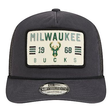 Men's New Era Charcoal Milwaukee Bucks Washed Patch 19TWENTY Adjustable Trucker Hat