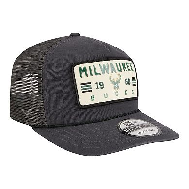 Men's New Era Charcoal Milwaukee Bucks Washed Patch 19TWENTY Adjustable Trucker Hat