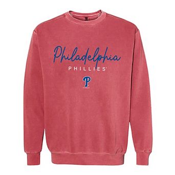 Women's Soft as a Grape Red Philadelphia Phillies Pigment Dye Crewneck Sweatshirt