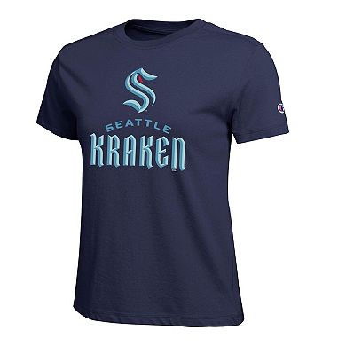 Women's Champion Navy Seattle Kraken Wordmark Lockup T-Shirt