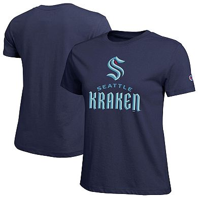 Women's Champion Navy Seattle Kraken Wordmark Lockup T-Shirt
