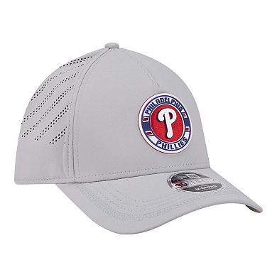 Men's New Era Gray Philadelphia Phillies Patch 39THIRTY A-Frame M-Crown Perforated Flex Hat