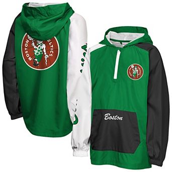 Youth Mitchell & Ness Kelly Green Boston Celtics Playoff Anorak Quarter-Zip Windbreaker