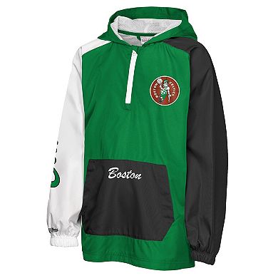 Youth Mitchell & Ness Kelly Green Boston Celtics Playoff Anorak Quarter-Zip Windbreaker