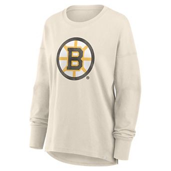 Women's Fanatics Cream Boston Bruins Distressed Logo Long Sleeve T-Shirt