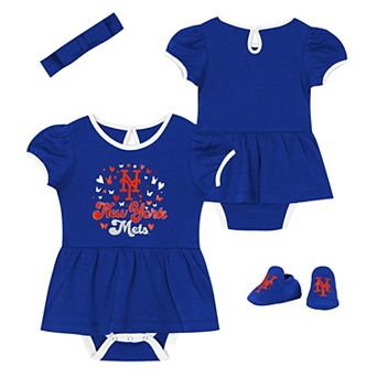 Girls Newborn Outerstuff New York Mets Play Day Bodysuit, Headband & Booties Set