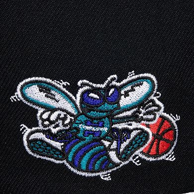 Men's Mitchell & Ness Black Charlotte Hornets Hardwood Classics Old School Stacked Text Snapback Hat