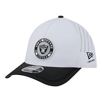 Men's New Era White/Black Las Vegas Raiders Patch 39THIRTY A-Frame M-Crown Perforated Flex Hat