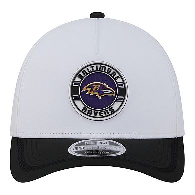 Men's New Era White/Black Baltimore Ravens Patch 39THIRTY A-Frame M-Crown Perforated Flex Hat
