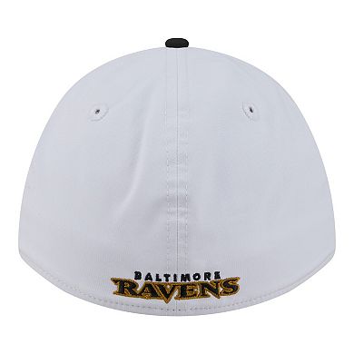 Men's New Era White/Black Baltimore Ravens Patch 39THIRTY A-Frame M-Crown Perforated Flex Hat