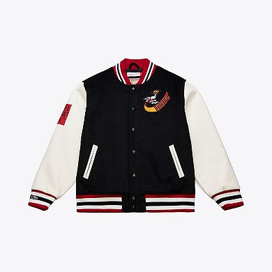 Men's Mitchell & Ness Black/White Houston Rockets Hardwood Classics Off Day Full-Snap Varsity Jacket
