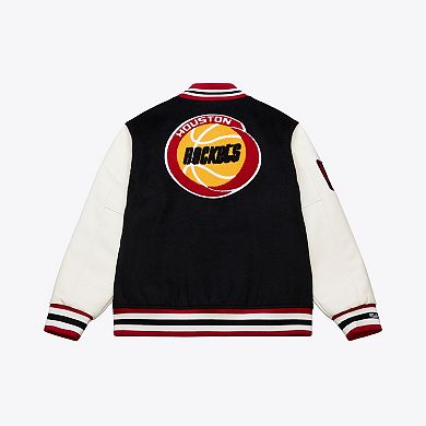 Men's Mitchell & Ness Black/White Houston Rockets Hardwood Classics Off Day Full-Snap Varsity Jacket