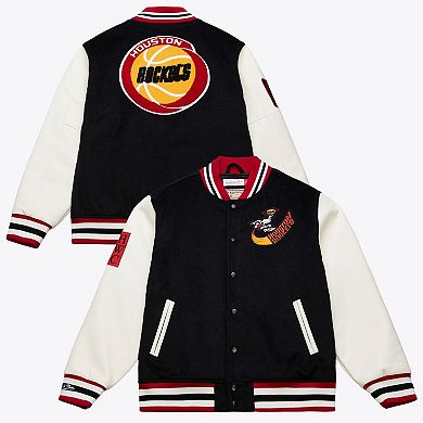 Men's Mitchell & Ness Black/White Houston Rockets Hardwood Classics Off Day Full-Snap Varsity Jacket