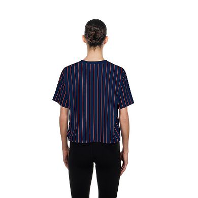 Women's New Era Navy Detroit Tigers Throwback Meshback Pinstripe Boxy T-Shirt