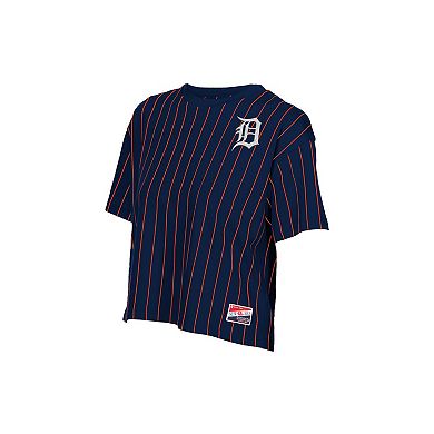 Women's New Era Navy Detroit Tigers Throwback Meshback Pinstripe Boxy T-Shirt
