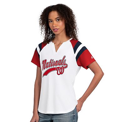 Women's Starter White Washington Nationals Game On Notch Neck T-Shirt