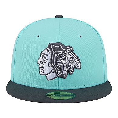 Men's New Era Turquoise/Charcoal Chicago Blackhawks Two-Tone Color Pack 59FIFTY Fitted Hat