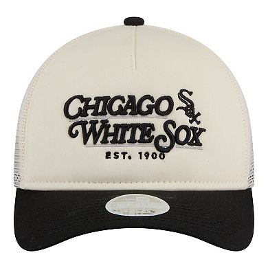 Women's New Era Light Beige/Black Chicago White Sox Retro 9FORTY M-Crown A-Frame Trucker Adjustable Hat