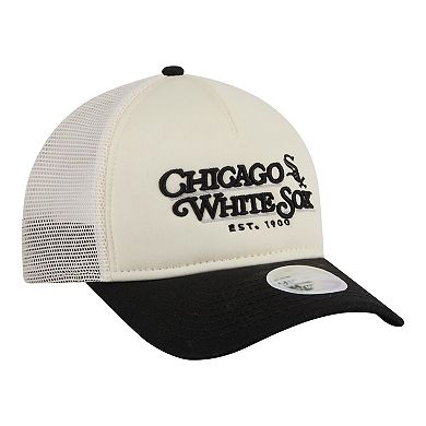 Women's New Era Light Beige/Black Chicago White Sox Retro 9FORTY M-Crown A-Frame Trucker Adjustable Hat