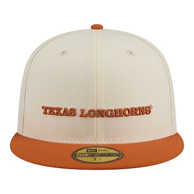 Men's New Era Cream/Texas Orange Texas Longhorns Two-Tone Script 59FIFTY Fitted Hat