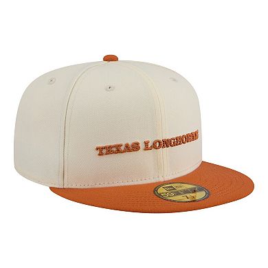 Men's New Era Cream/Texas Orange Texas Longhorns Two-Tone Script 59FIFTY Fitted Hat