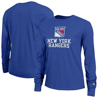 Women's Champion Royal New York Rangers Wordmark Lockup Long Sleeve T-Shirt