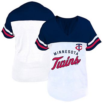 Women's Profile White/Navy Minnesota Twins Plus Size Two-Stripe V-Neck T-Shirt
