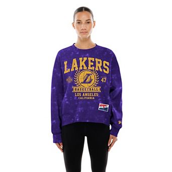 Women's New Era Purple Los Angeles Lakers Throwback Collection Mineral Wash Crewneck Sweatshirt