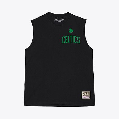 Men's Mitchell & Ness Black Boston Celtics Hardwood Classics Muscle Cut Off T-Shirt