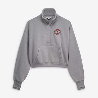 Women's ZooZatz Gray Ohio State Buckeyes Cropped Powerhouse Half-Snap Sweatshirt