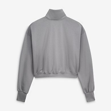 Women's ZooZatz Gray Ohio State Buckeyes Cropped Powerhouse Half-Snap Sweatshirt