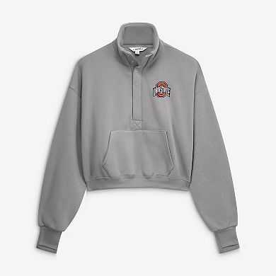 Women's ZooZatz Gray Ohio State Buckeyes Cropped Powerhouse Half-Snap Sweatshirt