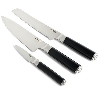 Babish German High Carbon 1.4116 Steel 3 Piece Chef Bread and Pairing Knife with Knife Roll